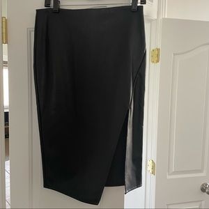 Black Faux Leather Asymmetrical Pencil Skirt - Size Medium
